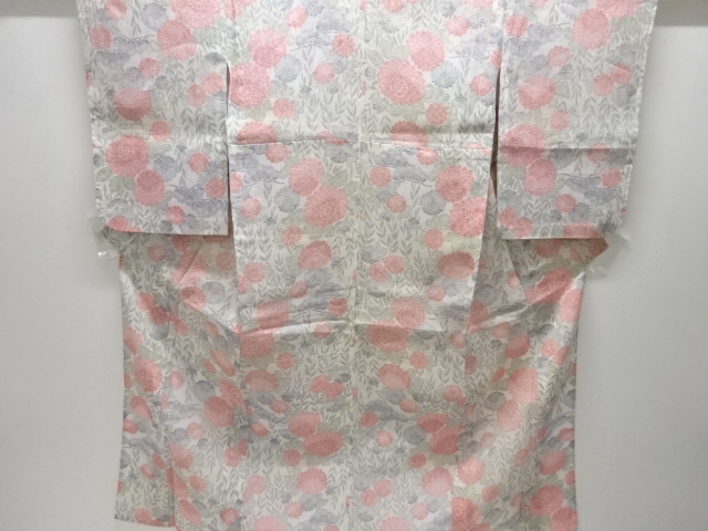 アンティーク　本場小千谷ちぢみ　菊に松模様織り出し着物